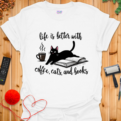 Coffee, Cats, Books T-Shirt
