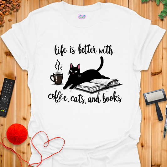 Coffee, Cats, Books T-Shirt