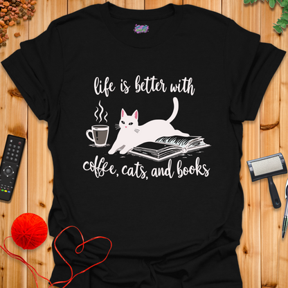 Coffee, Cats, Books T-Shirt