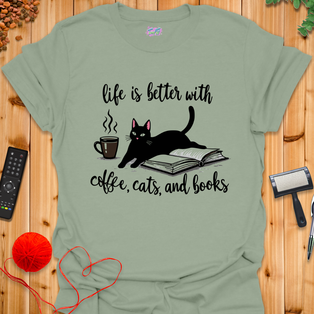 Coffee, Cats, Books T-Shirt