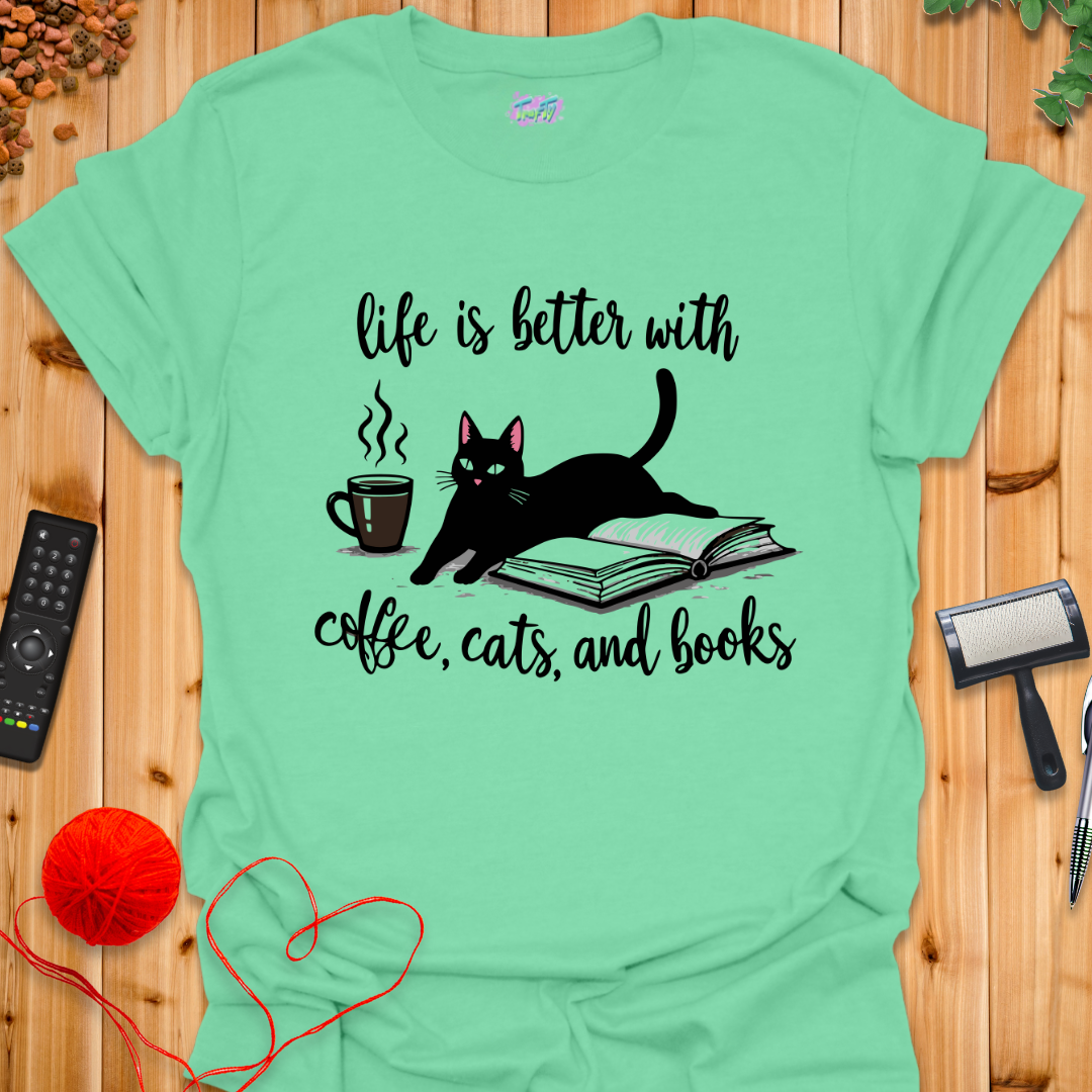Coffee, Cats, Books T-Shirt
