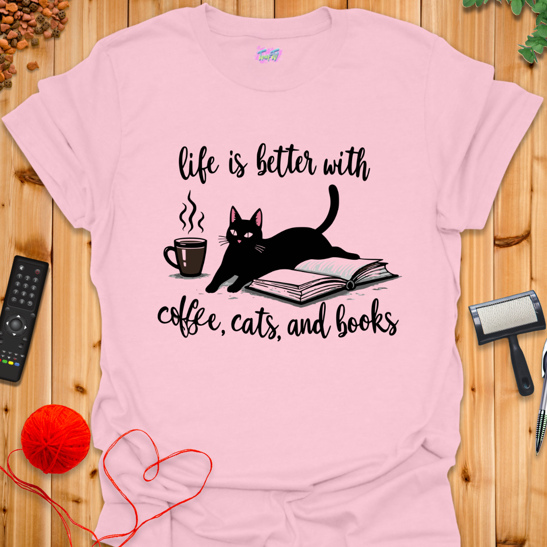 Coffee, Cats, Books T-Shirt
